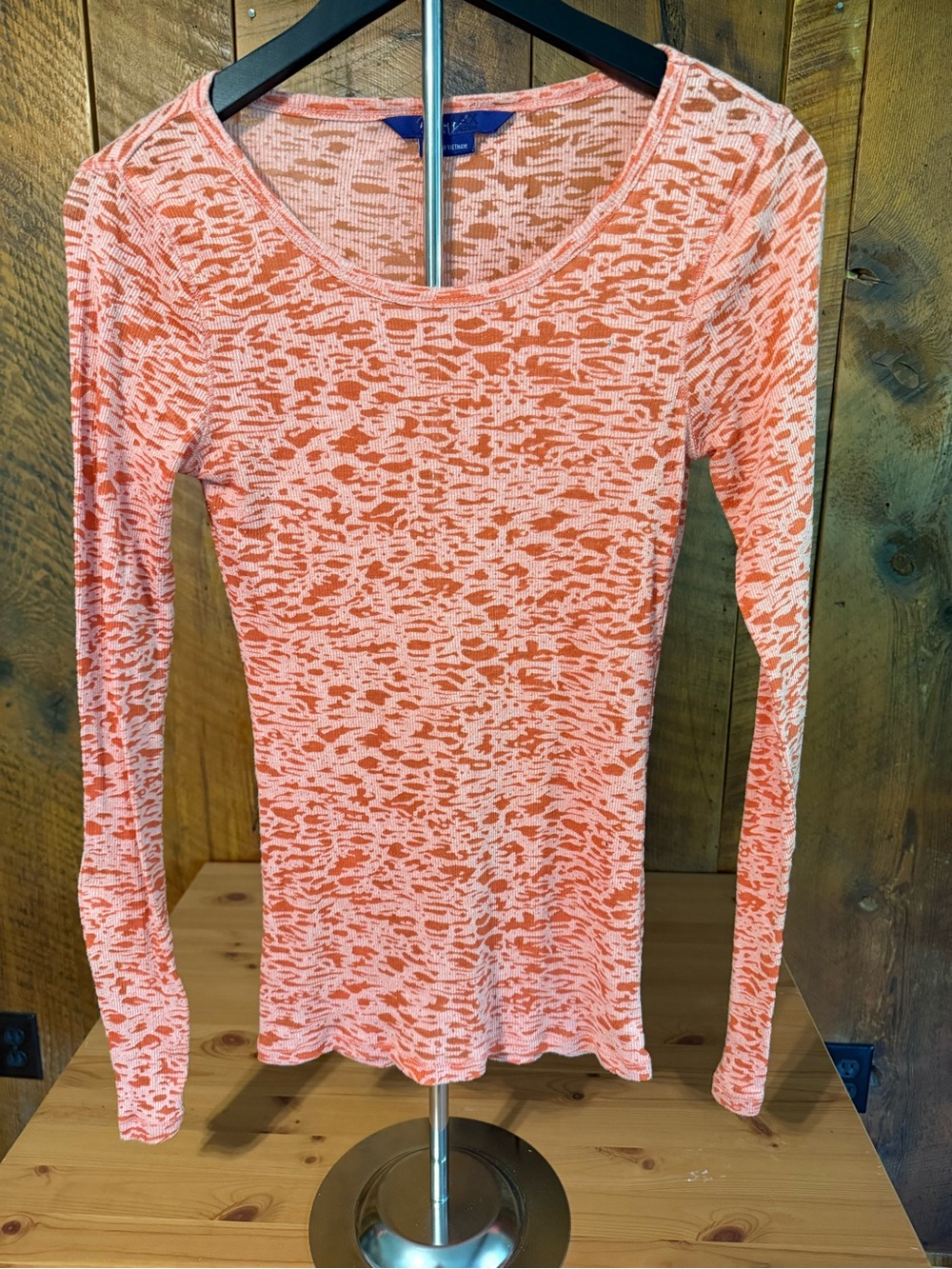 Miley Cyrus Max Azria Orange Animal Print Long Sleeve Top Y2K Indie Sleaze 2009